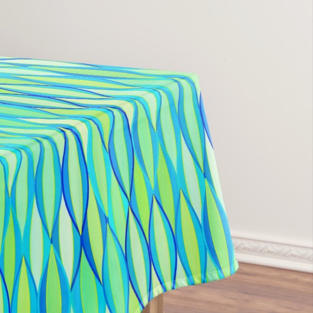 Mid-Century Ribbon Print - turquoise and lime Tablecloth (In Situ)