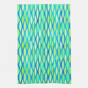 Mid-Century Ribbon Print - turquoise and lime Tea Towel