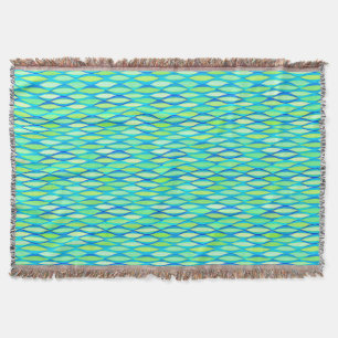 Mid-Century Ribbon Print - turquoise and lime Throw Blanket