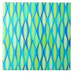 Mid-Century Ribbon Print - turquoise and lime Tile
