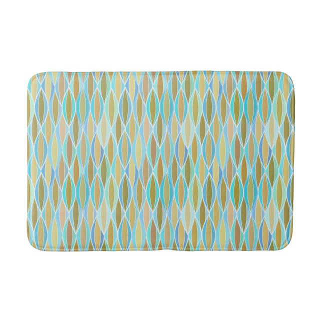 Mid-Century Ribbon Print - turquoise and tan Bath Mat (Front)