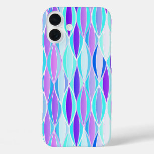 Mid-Century Ribbon Print - violet and aqua iPhone 16 Plus Case