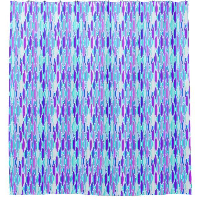 Mid-Century Ribbon Print - violet and aqua Shower Curtain (Front)