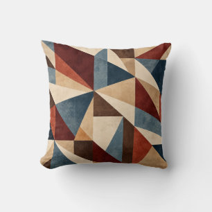 Mid Century Rust Blue Geometric Abstract Throw Pil Cushion