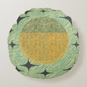 Mid Century Sage Geometric Design Round Cushion