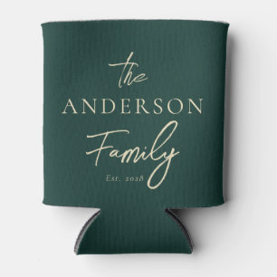 Mid-Century Sage Green Hand Written Family Name Can Cooler