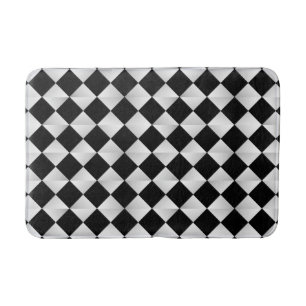 Mid-Century Satin Diamonds - black and white Bath Mat