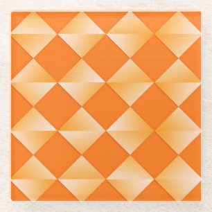 Mid-Century Satin Diamonds - mandarin orange Glass Coaster