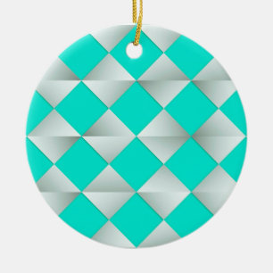 Mid-Century Satin Diamonds - silver and aqua Ceramic Ornament