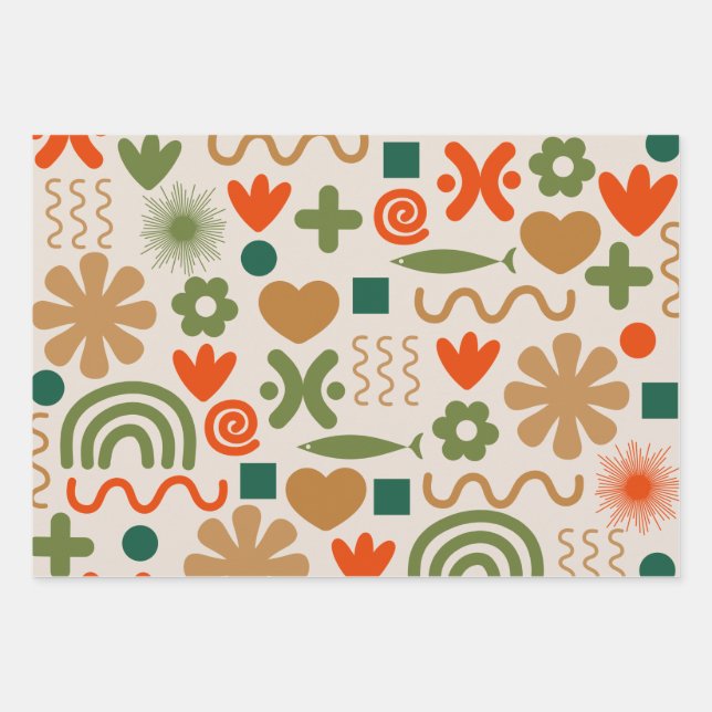 Mid-Century Scandinavian Retro Christmas Pattern Wrapping Paper Sheet (Front)