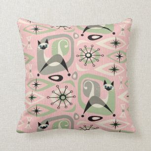 Mid Century Siamese Cat Abstract Cushion