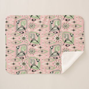 Mid Century Siamese Cat Abstract Sherpa Blanket