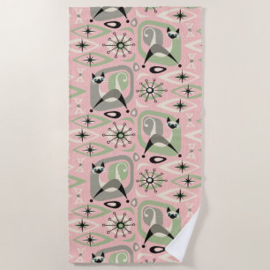 Mid Century Siamese Cat Abstract ©studioxtine Beach Towel