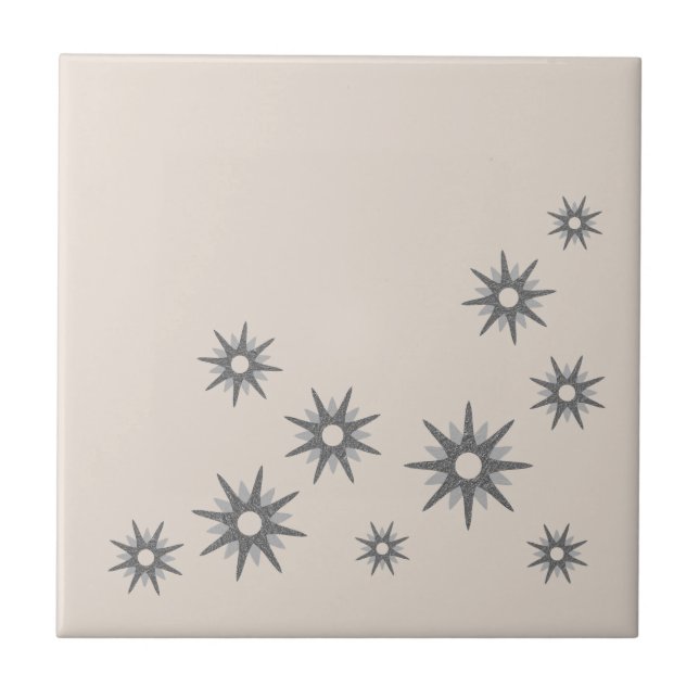 Mid-Century Silver Starbursts Ceramic Tile (Front)