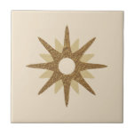Mid-Century Single Gold Starburst Ceramic Tile<br><div class="desc">Mid-century modern inspired design featuring a single vintage retro gold starburst on a beige background. Simple, clean modern design. Create your own custom tile by uploading a new image, or use the "message" button to contact the designer for help. To create your own design: 1. Select personalise this template. 2....</div>