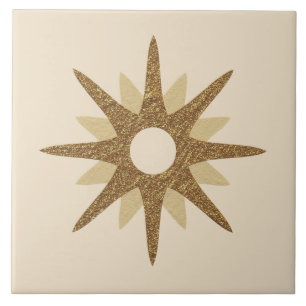 Mid-Century Single Gold Starburst   Large Ceramic Tile