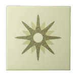 Mid-Century Single Green Starburst Ceramic Tile<br><div class="desc">Mid-century modern inspired design featuring a single vintage retro green starburst on a light green background. Simple, clean modern design. Create your own custom tile by uploading a new image, or use the "message" button to contact the designer for help. To create your own design: 1. Select personalise this template....</div>