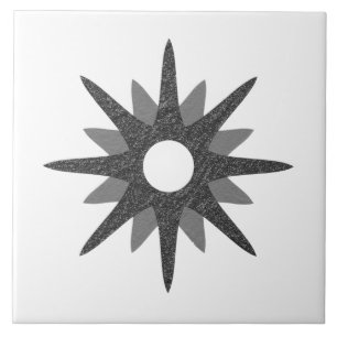 Mid-Century Single Silver Starburst   Large Ceramic Tile