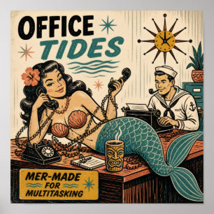 Mid Century Siren on the Desk Poster