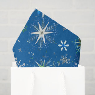 Mid-Century Snowflakes Galore On Blue Tissue Paper