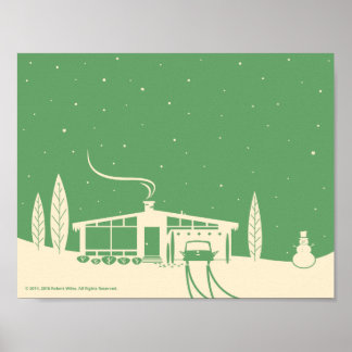 Mid-Century Snowscene-Green Poster