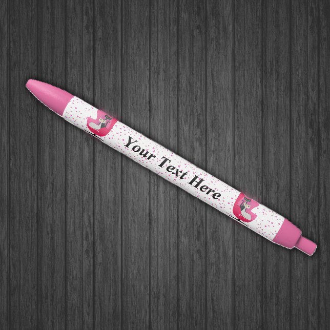 Mid Century Sophisticated Cats in Chair Pink Dots Blue Ink Pen (Black White cats in pink mid century chair on pink dots white writing pen.)