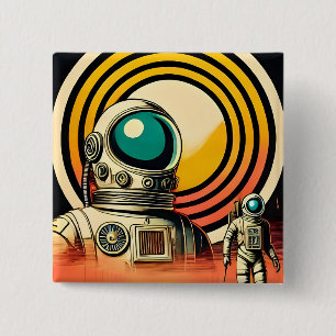 Mid Century Space Age Astronaut Landing Art 15 Cm Square Badge