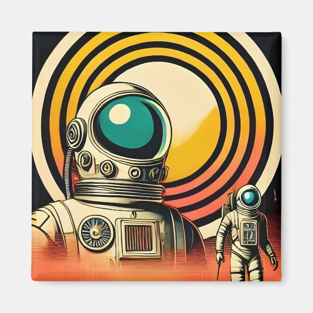 Mid Century Space Age Astronaut Landing Art  Magnet (Front)