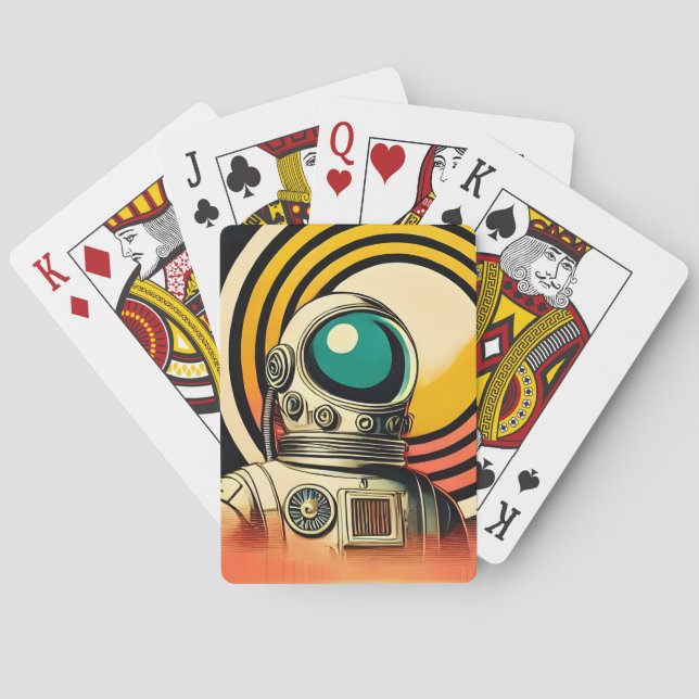 Mid Century Space Age Astronaut Landing Art  Playing Cards (Back)