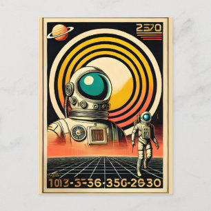 Mid Century Space Age Astronaut Landing Art Postcard