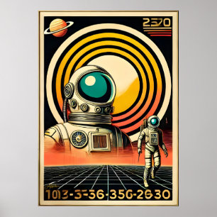Mid Century Space Age Astronaut Landing Art Poster