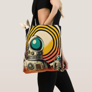 Mid Century Space Age Astronaut Landing Art  Tote Bag