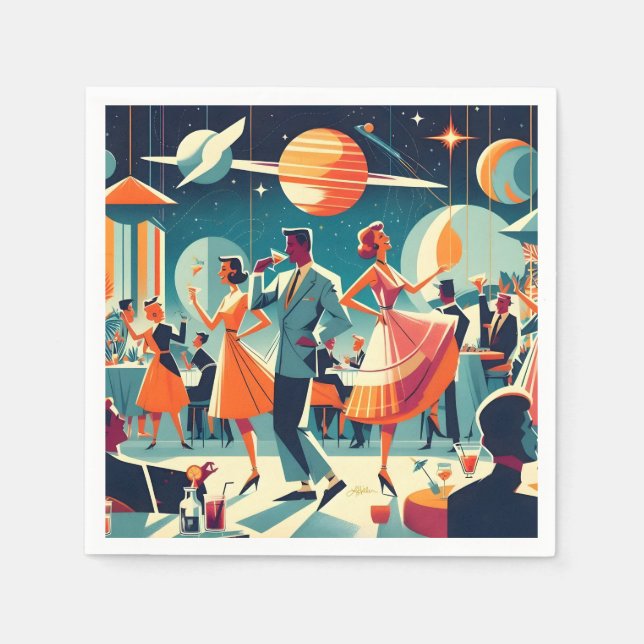 Mid Century Space Age Cocktail Party Napkin (Front)