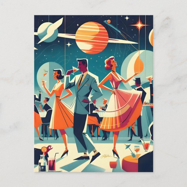 Mid Century Space Age Cocktail Party Postcard (Front)