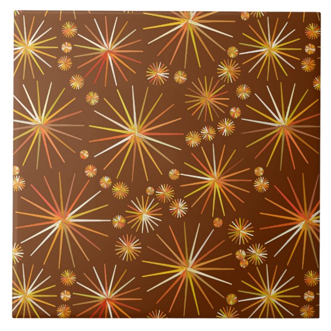 Mid Century Sputnik pattern, Chocolate Brown Ceramic Tile (Front)