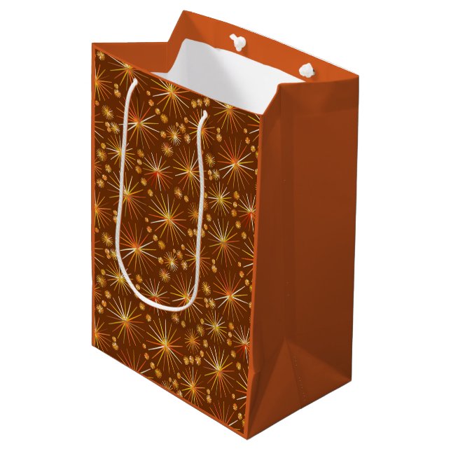 Mid Century Sputnik pattern, Chocolate Brown Medium Gift Bag (Front Angled)
