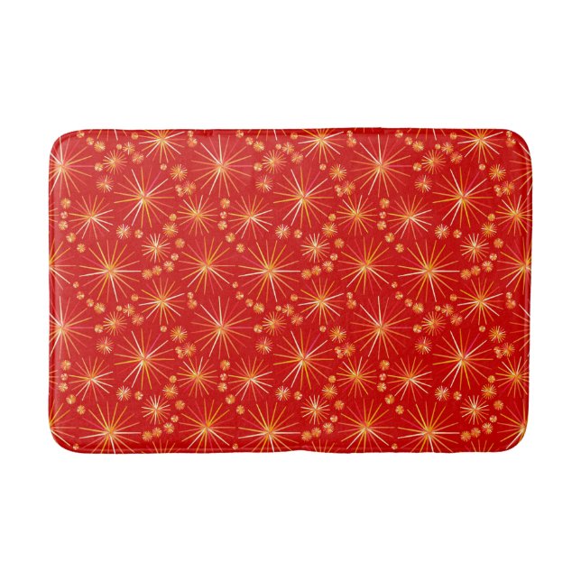 Mid Century Sputnik pattern, Deep Red Bath Mat (Front)