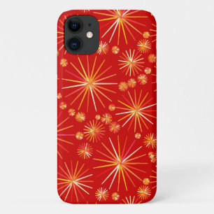 Mid Century Sputnik pattern, Deep Red iPhone 11 Case