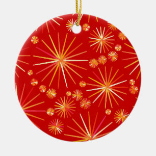 Mid Century Sputnik pattern, Deep Red Ceramic Ornament