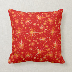 Mid Century Sputnik pattern, Deep Red Cushion