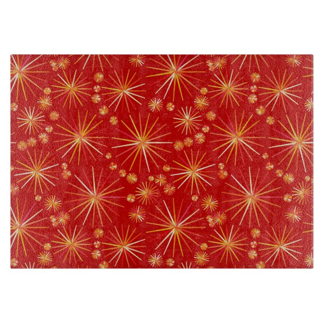 Mid Century Sputnik pattern, Deep Red Cutting Board (Front)