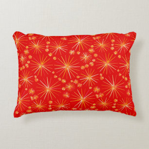 Mid Century Sputnik pattern, Deep Red Decorative Cushion