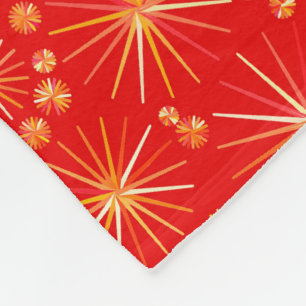 Mid Century Sputnik pattern, Deep Red Fleece Blanket