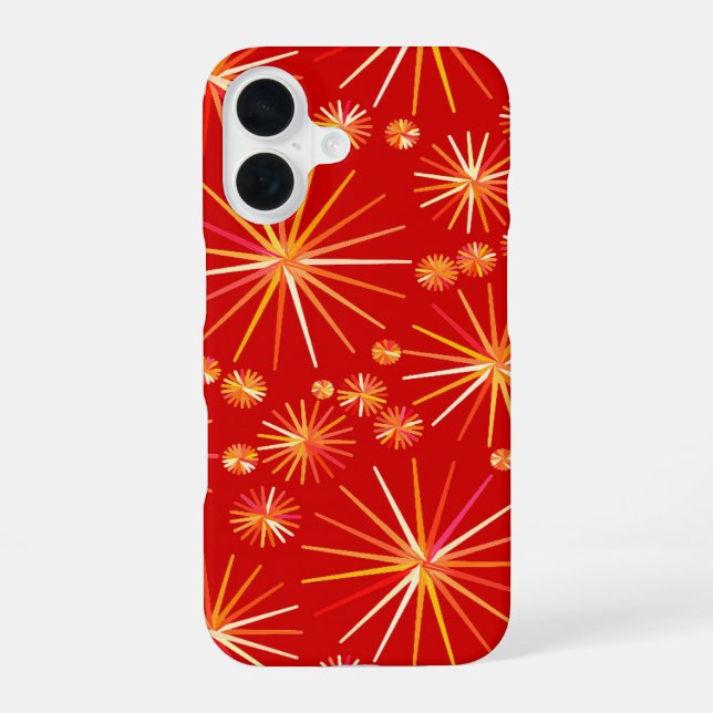 Mid Century Sputnik pattern, Deep Red iPhone 16 Case (Back)
