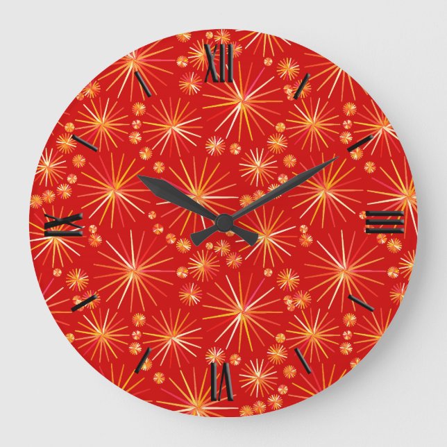 Mid Century Sputnik pattern, Deep Red Large Clock (Front)