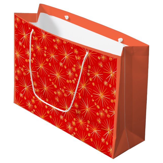 Mid Century Sputnik pattern, Deep Red Large Gift Bag (Front Angled)