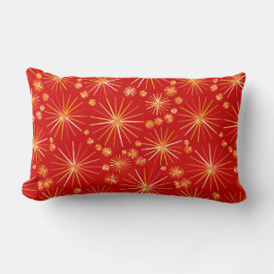 Mid Century Sputnik pattern, Deep Red Lumbar Cushion