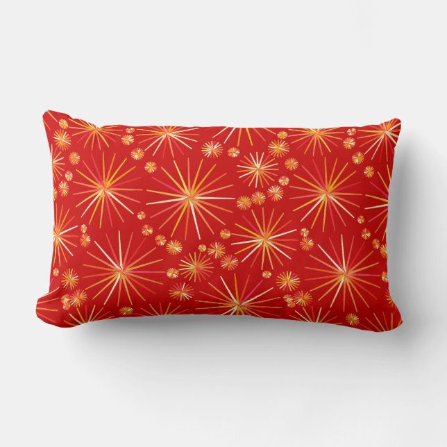 Mid Century Sputnik pattern, Deep Red Lumbar Cushion (Front)