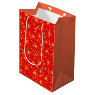 Mid Century Sputnik pattern, Deep Red Medium Gift Bag