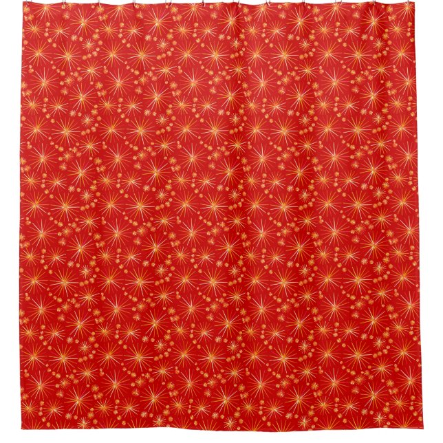 Mid Century Sputnik pattern, Deep Red Shower Curtain (Front)